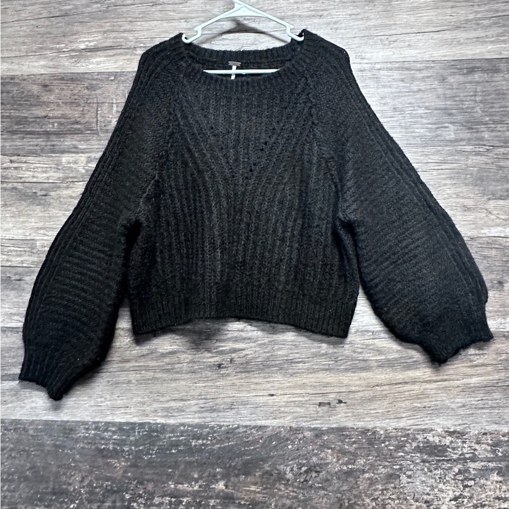 Black Balloon Sleeve Knit Sweater - Women